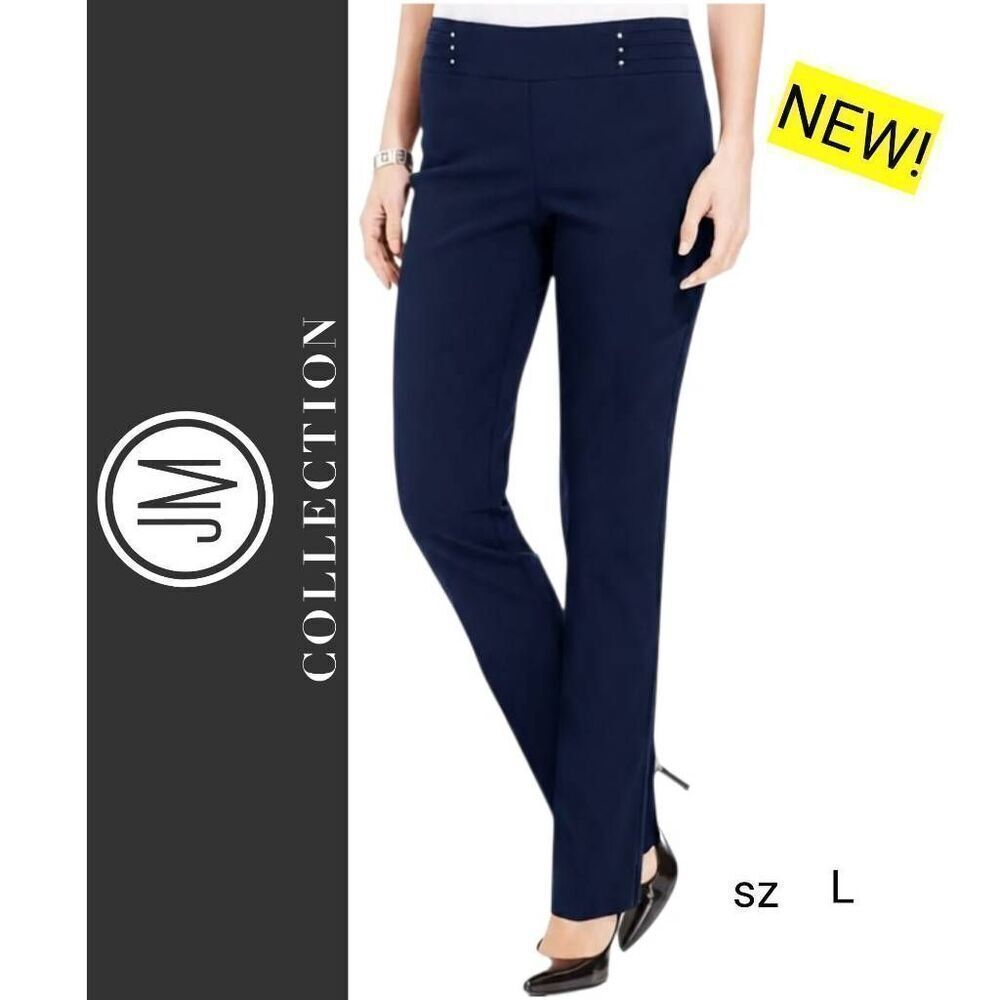 NEW Blue Stretch Pull On Comfort Waistband Tummy Control Pants FREE SHIPPING